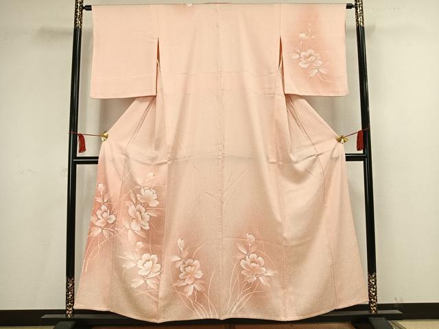 平和屋着物▽訪問着 単衣 手描き 草花文 正絹 逸品 AAAV2760fy