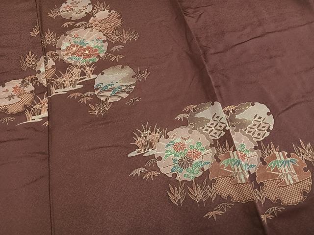 平和屋着物▽訪問着 単衣 雪輪草花文 正絹 逸品 AAAV2773fy