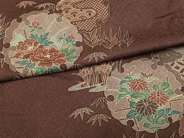 平和屋着物▽訪問着 単衣 雪輪草花文 正絹 逸品 AAAV2773fy
