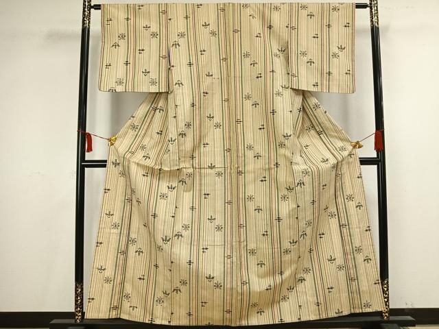平和屋着物▽上質な紬 単衣 花絣 正絹 逸品 AAAV2774fy