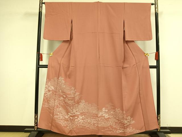 平和屋着物▽訪問着 単衣 刺繍 風景草花文 正絹 逸品 AAAV2775fy