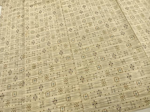 平和屋着物▽上質な紬 単衣 幾何学文様 正絹 逸品 AAAV2777fy