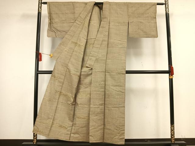 平和屋着物▽上質な紬 単衣 横段文 正絹 逸品 AAAV2781fy