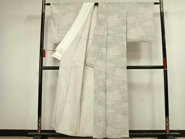 平和屋着物▽上質な小紋 単衣 草花文 正絹 逸品 AAAV2796fy