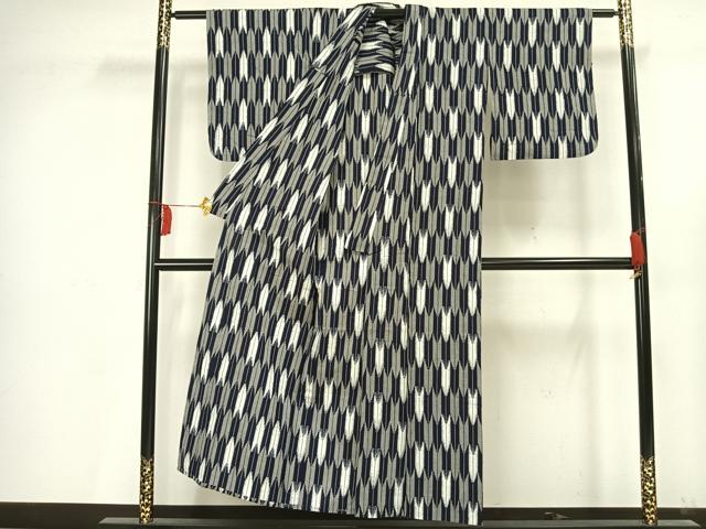 平和屋着物▽上質な紬 単衣 矢羽文 綿 逸品 AAAV2811fy