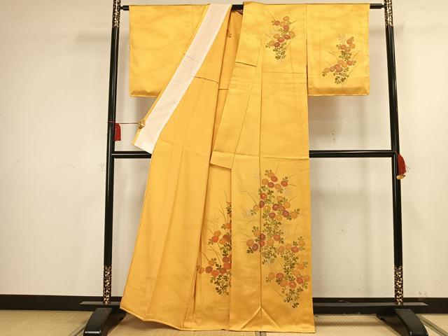 平和屋着物▽訪問着 単衣 草花文 金糸 正絹 逸品 未使用 AAAV2815fy