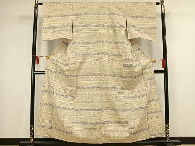平和屋着物▽上質な紬 単衣 横段文 正絹 逸品 AAAV2818fy