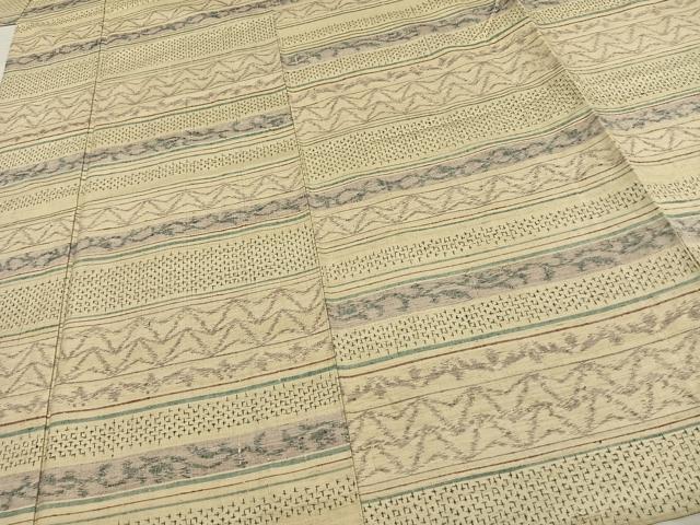 平和屋着物▽上質な紬 単衣 横段文 正絹 逸品 AAAV2818fy