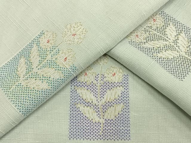 平和屋着物▽上質な紬 単衣 色紙草花文 正絹 逸品 未使用 AAAV2823fy