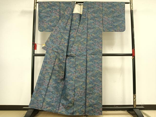 平和屋着物▽本場大島紬 単衣 草花文 証紙付き 正絹 逸品 AAAV2827fy