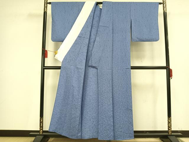 平和屋着物▽上質な色無地 単衣 草花文 青藤色 正絹 逸品 AAAV2833fy