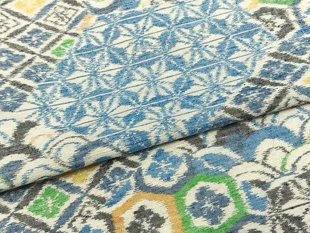 平和屋着物▽上質な紬 単衣 切嵌花文 正絹 逸品 AAAV2837fy