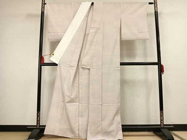 平和屋着物▽本塩沢 単衣 110亀甲 横段文 正絹 逸品 AAAV2842fy