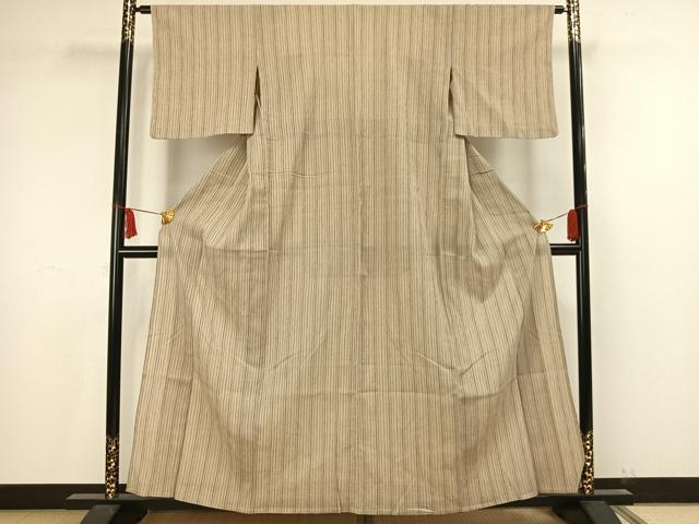 平和屋着物▽上質な小紋 単衣 縮織 縞 綿 逸品 AAAV2850fy
