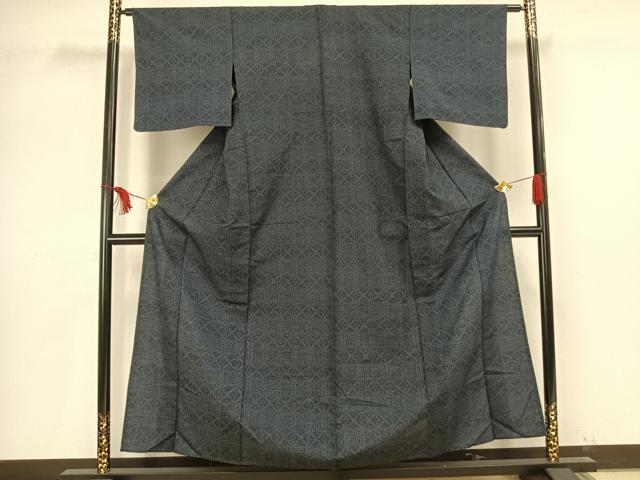 平和屋着物▽上質な紬 単衣 幾何学文様 正絹 逸品 AAAV2852fy