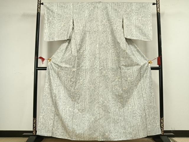 平和屋着物▽上質な紬 単衣 枝葉文 正絹 逸品 AAAV2853fy