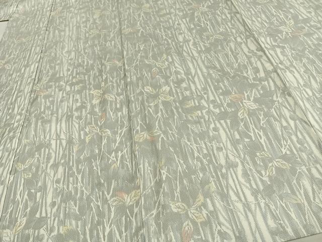 平和屋着物▽上質な紬 単衣 枝葉文 正絹 逸品 AAAV2853fy