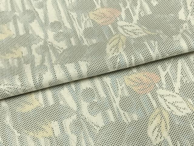 平和屋着物▽上質な紬 単衣 枝葉文 正絹 逸品 AAAV2853fy