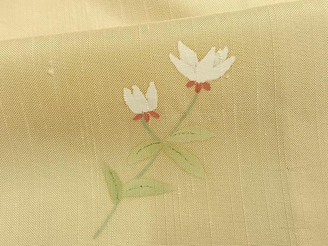 平和屋着物▽上質な小紋 単衣 紬地 手描き 草花文 正絹 逸品 AAAV2858fy
