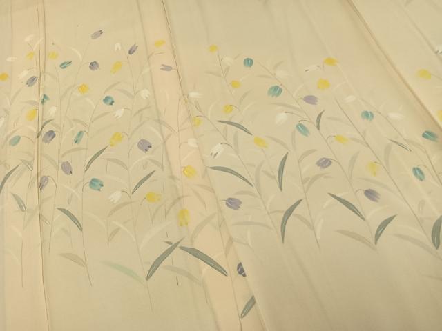 平和屋着物▽訪問着 単衣 手描き 草花文 正絹 逸品 AAAV2861fy