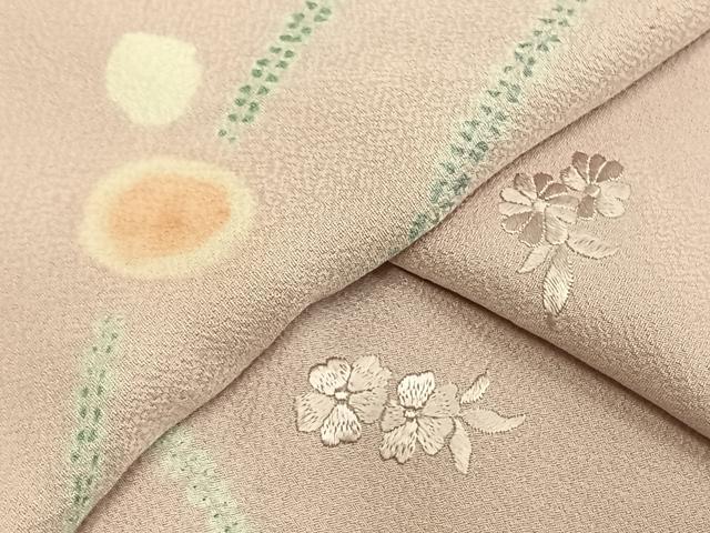平和屋着物▽上質な小紋 単衣 絞り 刺繍 草花文 正絹 逸品 AAAV2862fy