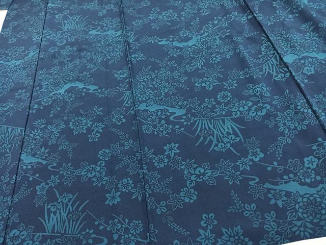 平和屋着物▽上質な小紋 単衣 本藍 型染め 草花文 正絹 逸品 AAAV2867fy