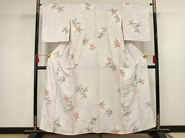 平和屋着物▽上質な小紋 単衣 手描き 草花文 地紋起こし 正絹 逸品 未使用 AAAV2869fy