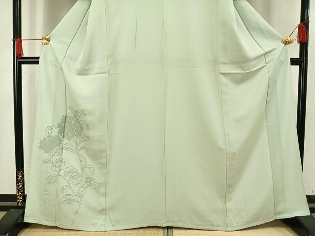 平和屋着物▽訪問着 単衣 中国三大刺繍 相良刺繍 草花文 正絹 逸品 AAAV2871fy