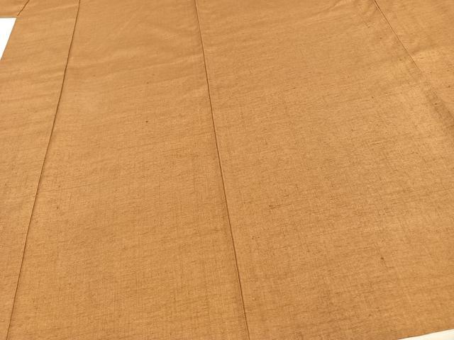 平和屋着物▽上質な紬 単衣 色無地 小毛利作 黄枯茶色 正絹 逸品 AAAV2873fy