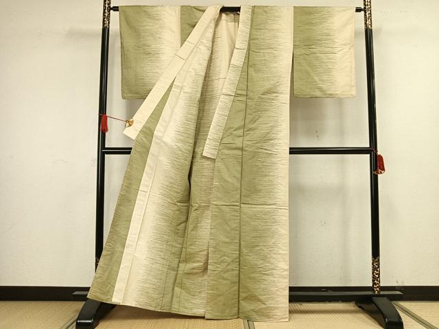 平和屋着物▽上質な紬 単衣 横縞 正絹 逸品 AAAV2875fy
