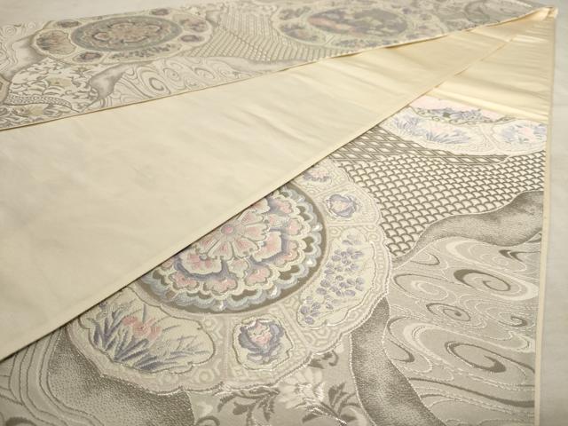 平和屋着物◎六通柄袋帯 唐織 絵皿花文 銀糸 正絹 逸品 AAAV3127dt