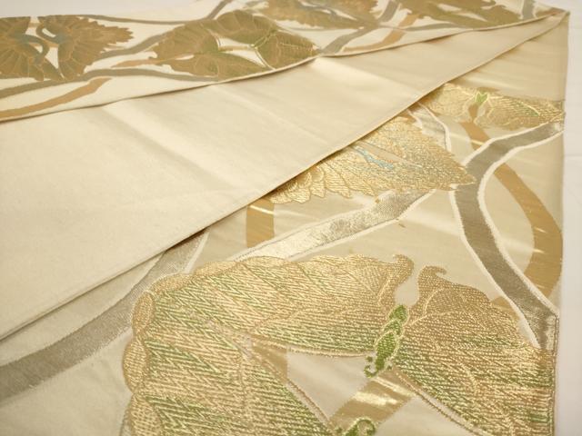 平和屋着物◎六通柄袋帯 双鶴文 蝶 金糸 正絹 逸品 AAAV3142dt