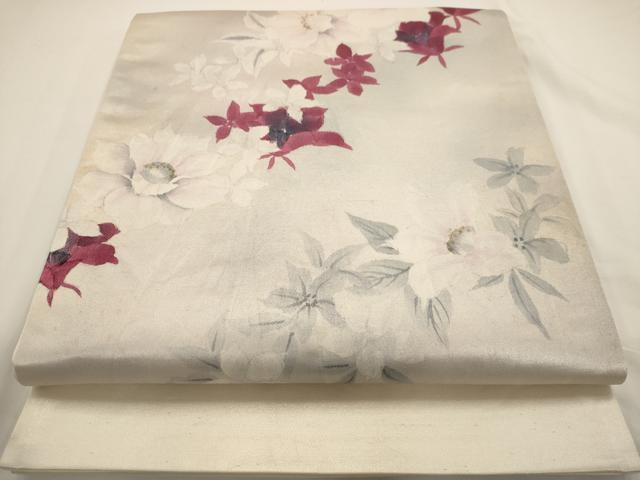 平和屋着物◎太鼓柄袋帯 手描き 草花文 正絹 逸品 AAAV3176dt