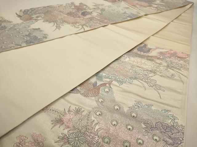 平和屋着物◎六通柄袋帯 唐織 孔雀花文 銀糸 正絹 逸品 AAAV3182dt