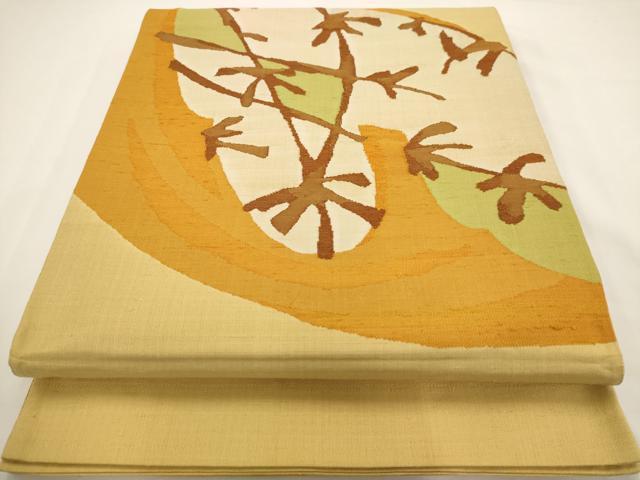 平和屋着物◎太鼓柄袋帯 紬地 枝葉文 正絹 逸品 AAAV3187dt