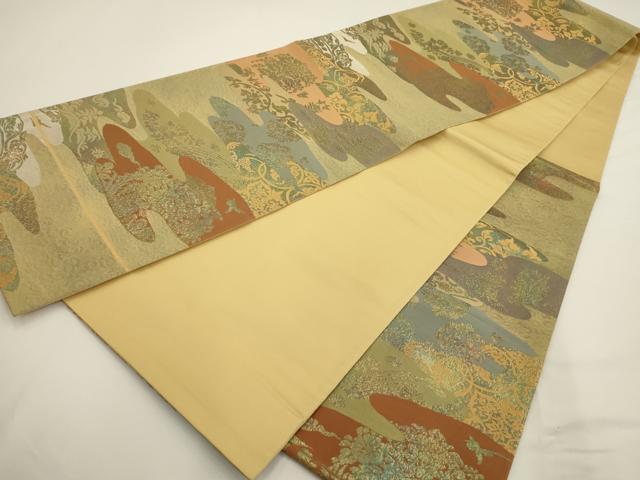 平和屋着物◎六通柄袋帯 風雅錦 霞取り花文 金銀糸 引箔 正絹 逸品 AAAV3283sx