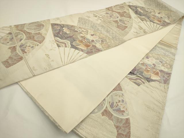 平和屋着物◎六通柄袋帯 唐織 扇面鴛鴦花文 金銀糸 正絹 逸品 AAAV3317sx