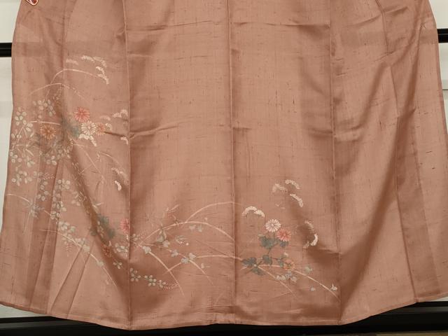 平和屋着物▽訪問着 単衣 紬地 手描き 枝花文 正絹 逸品 AAAV4261cs