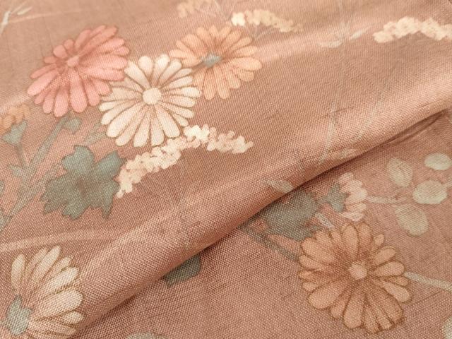 平和屋着物▽訪問着 単衣 紬地 手描き 枝花文 正絹 逸品 AAAV4261cs