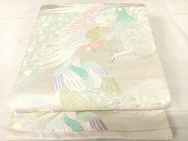 平和屋着物◎六通柄袋帯 唐織 孔雀花文 金銀糸 正絹 逸品 AAAV5455yx