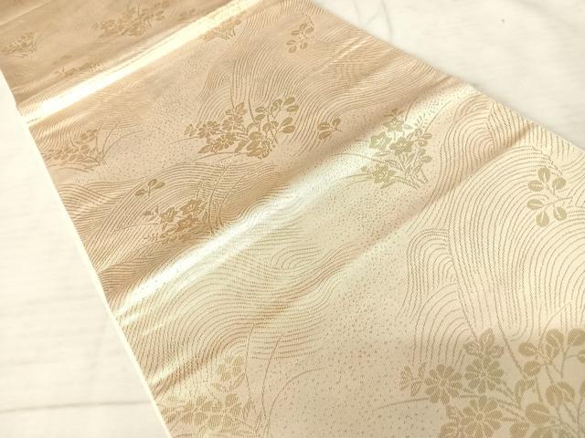 平和屋着物◎六通柄袋帯 地紙花文 ワンポイント 螺鈿 金彩 正絹 逸品 AAAV5460yx