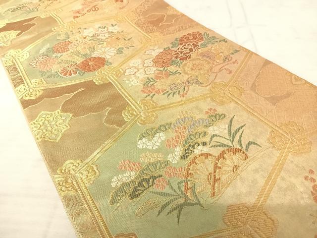 平和屋着物◎六通柄袋帯 唐織 草花文 金糸 引箔 正絹 逸品 AAAV5590yx