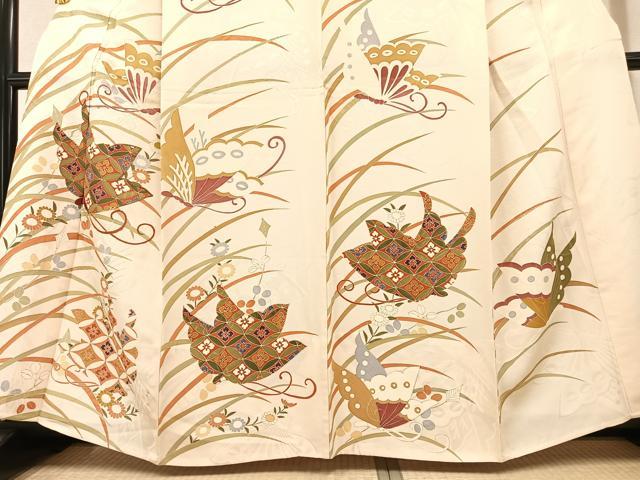 平和屋着物▽訪問着 単衣 花蝶文 金彩 正絹 逸品 AAAV5772ph