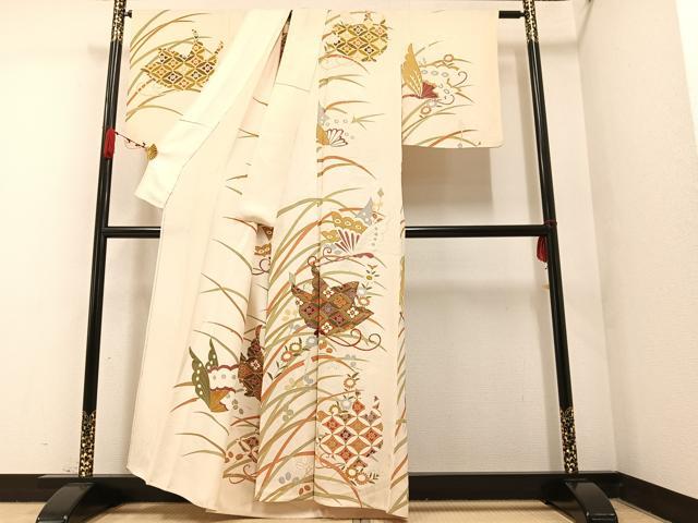 平和屋着物▽訪問着 単衣 花蝶文 金彩 正絹 逸品 AAAV5772ph