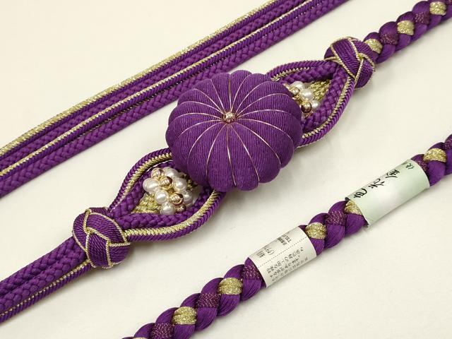 平和屋着物●和装小物 振袖用帯締め 装飾 ちりめん細工 パール あわじ玉 金糸 撚り房 逸品 未使用 AAAV5896ay