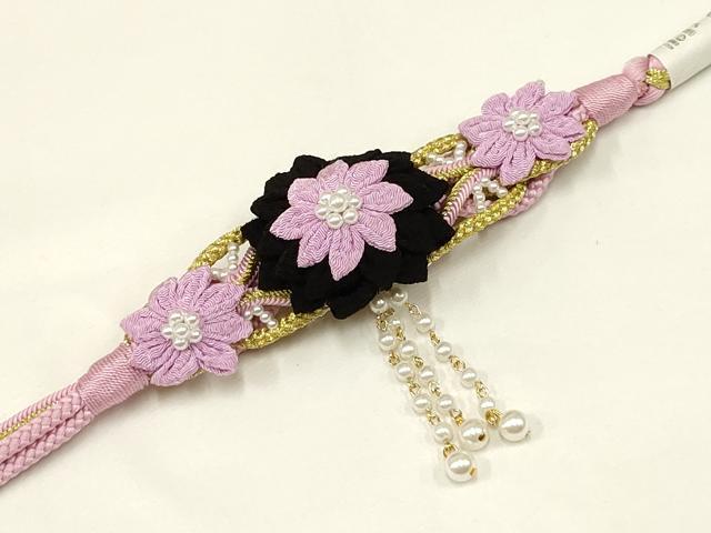 平和屋着物●和装小物 振袖用帯締め 装飾 つまみ細工 パール 金糸 撚り房 逸品 未使用 AAAV5901ay