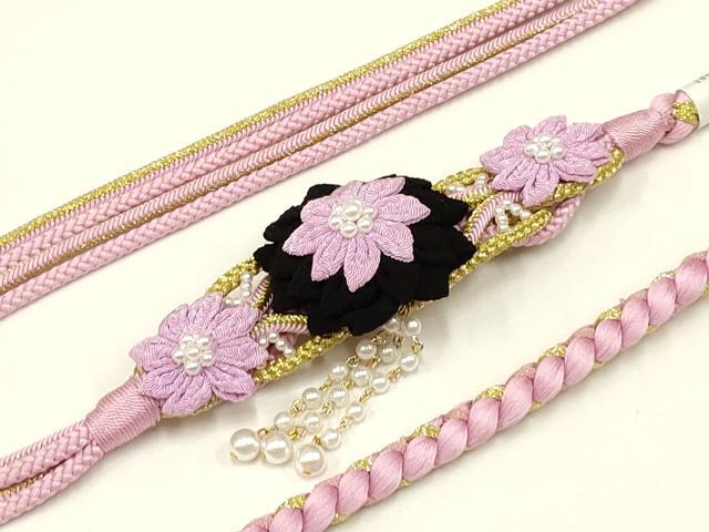 平和屋着物●和装小物 振袖用帯締め 装飾 つまみ細工 パール 金糸 撚り房 逸品 未使用 AAAV5901ay