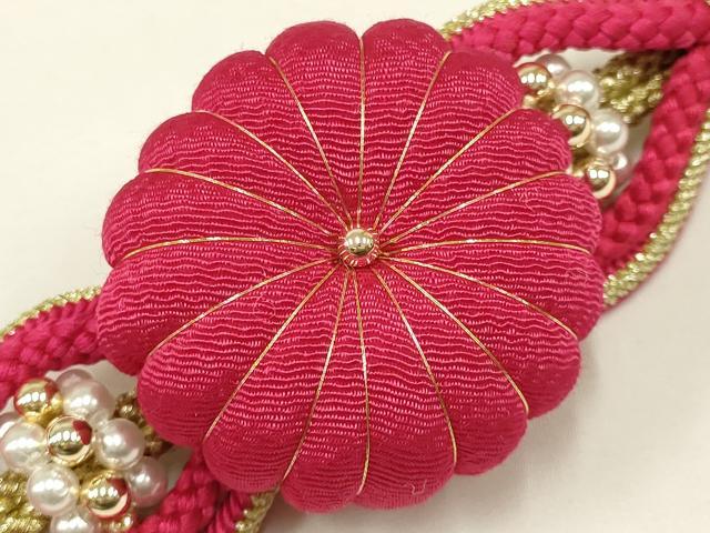 平和屋着物●和装小物 振袖用帯締め 装飾 ちりめん細工 パール あわじ玉 金糸 撚り房 逸品 未使用 AAAV5903ay