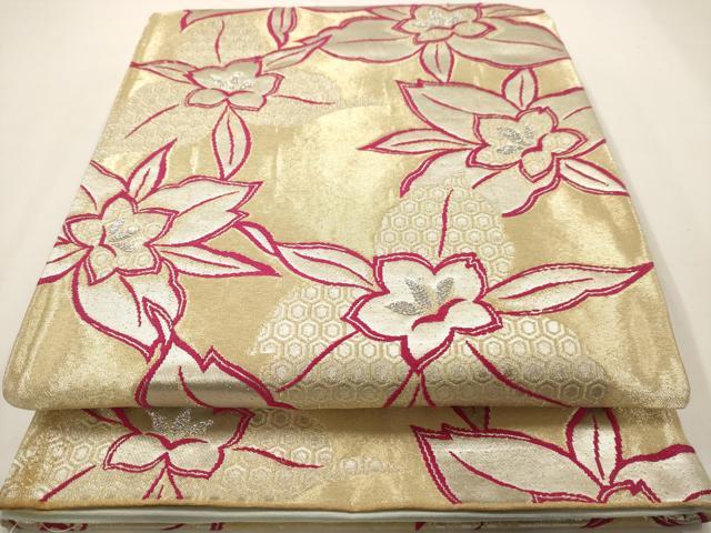 平和屋着物◎六通柄袋帯 草花文 銀糸 正絹 逸品 AAAV6616dt