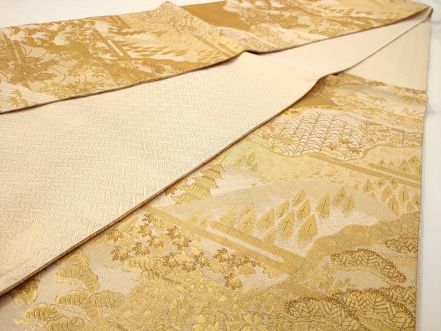 平和屋着物◎佐賀錦 六通柄袋帯 風景文 金糸 正絹 逸品 AAAV6621dt